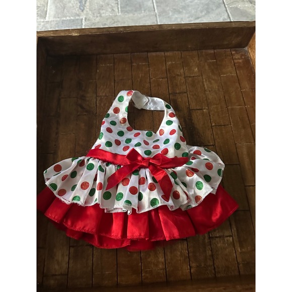 Build a Bear Workshop Red Green Polka Dot Holiday Dress Outfit Kids EUC - Picture 2 of 6